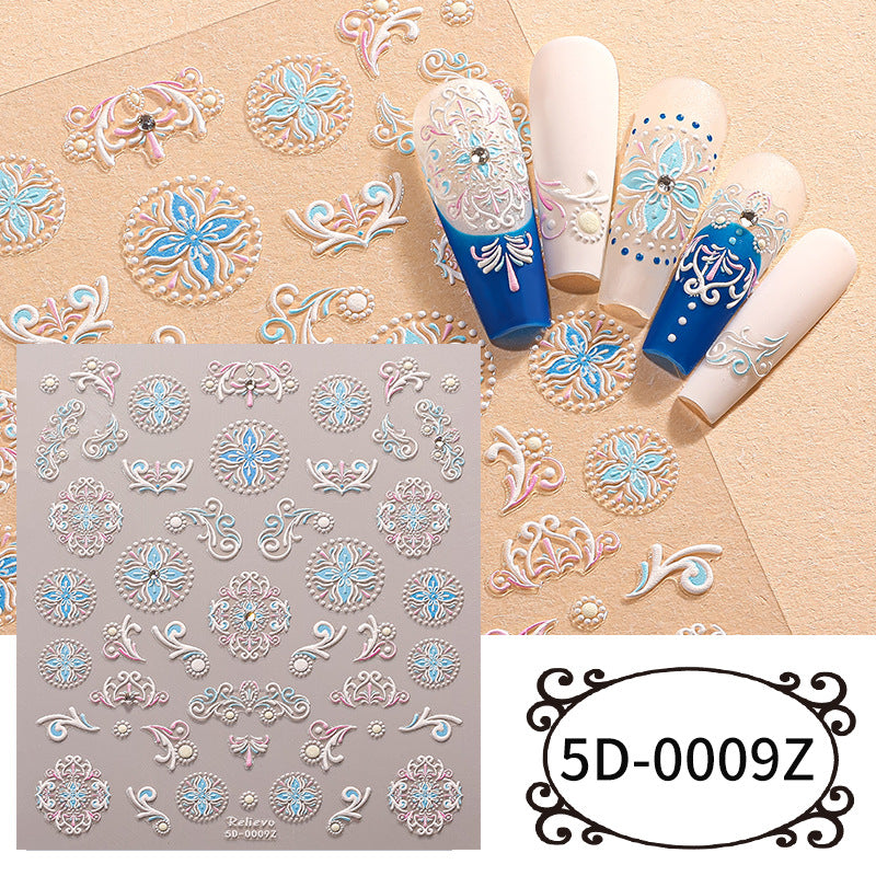 New 5D Embossed Floral Nail Stickers, Flower Rhinestone‑Accent DIY Nail Decals, 85×100mm