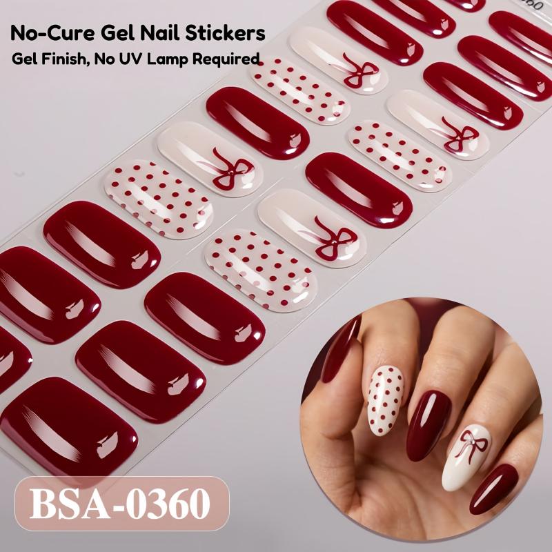 No‑Cure Gel Nail Stickers, Red Series Pattern DIY Nail Wraps, 1 Sheet (22‑Pcs), No UV Lamp Required