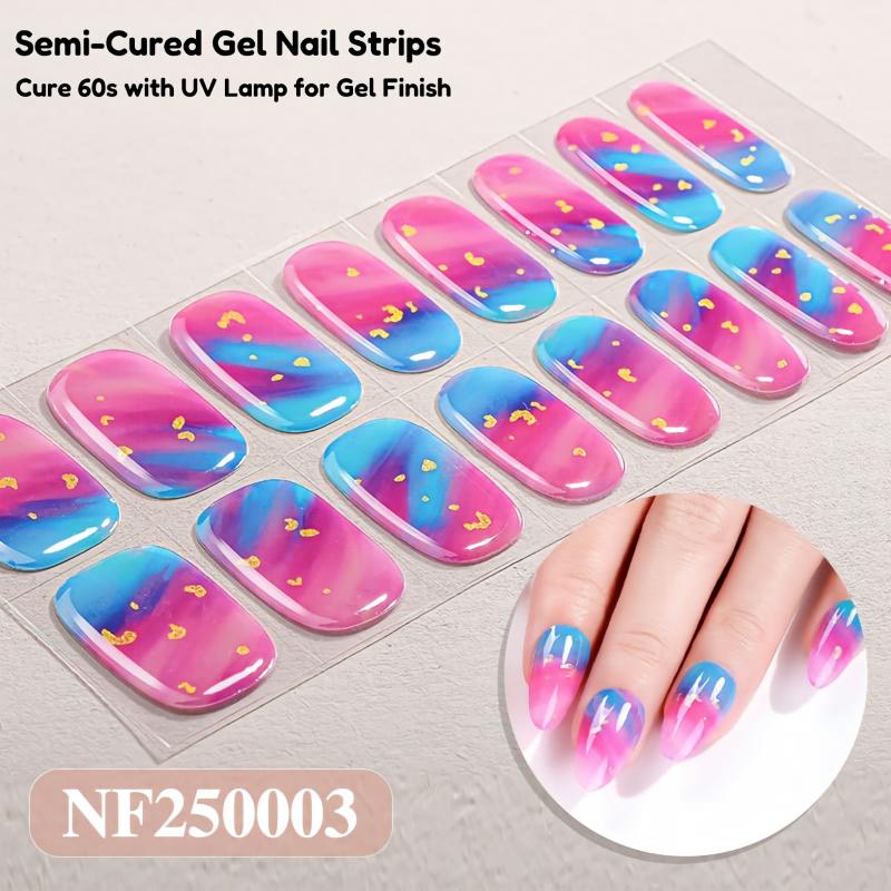 Semi‑Cured Gel Nail Wraps, Assorted Patterns DIY Gel Nail Stickers, 1 Sheet (16‑Pcs), UV Lamp Required