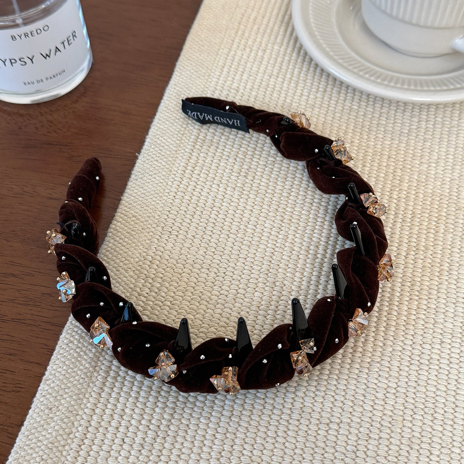 Velvet Pleated Rhinestone Teeth Headband Non Slip Hair Hoop