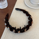 Velvet Pleated Rhinestone Teeth Headband Non Slip Hair Hoop
