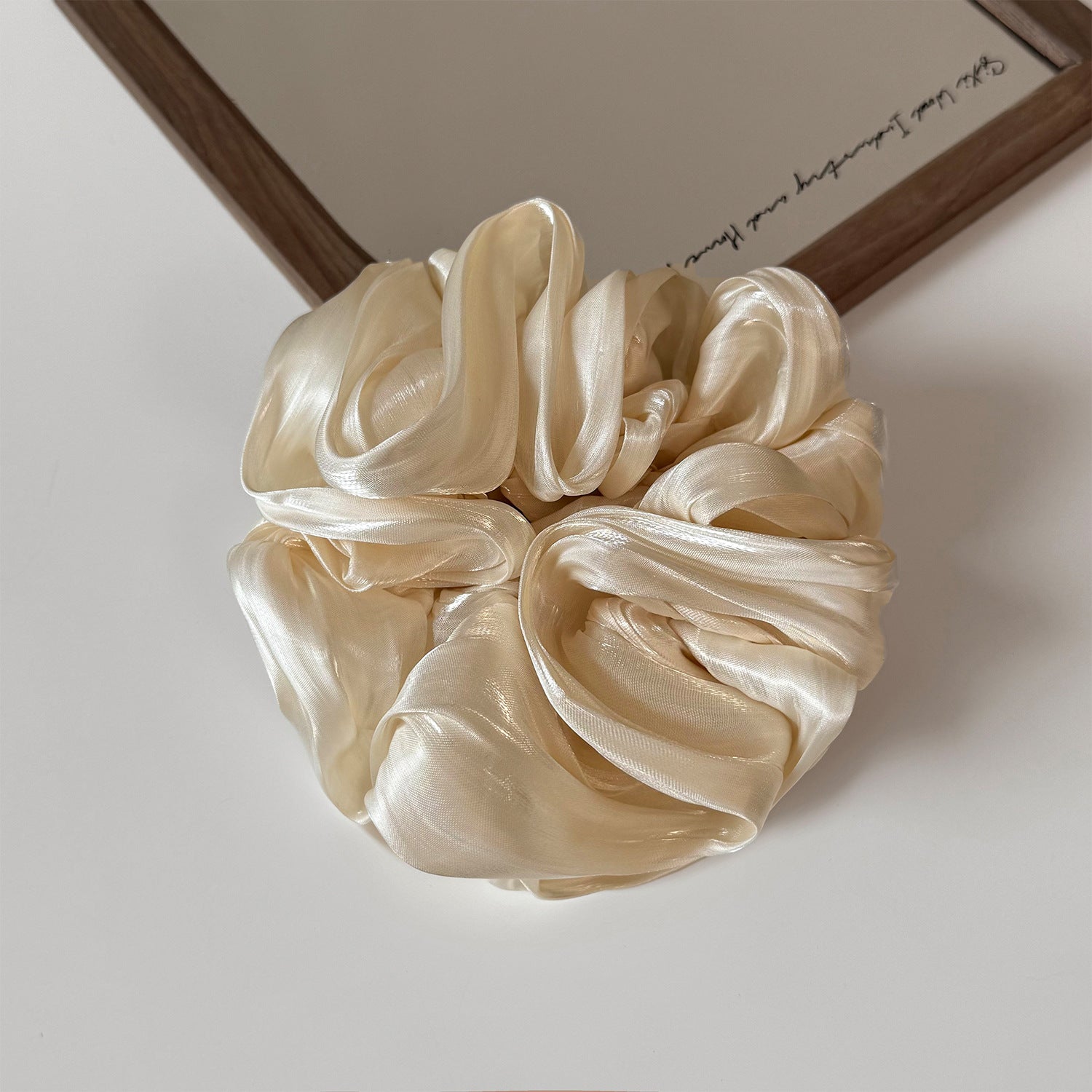 Luxury Glossy Satin Ruffled Large Scrunchie, Soft Voluminous Hair Tie for Women
