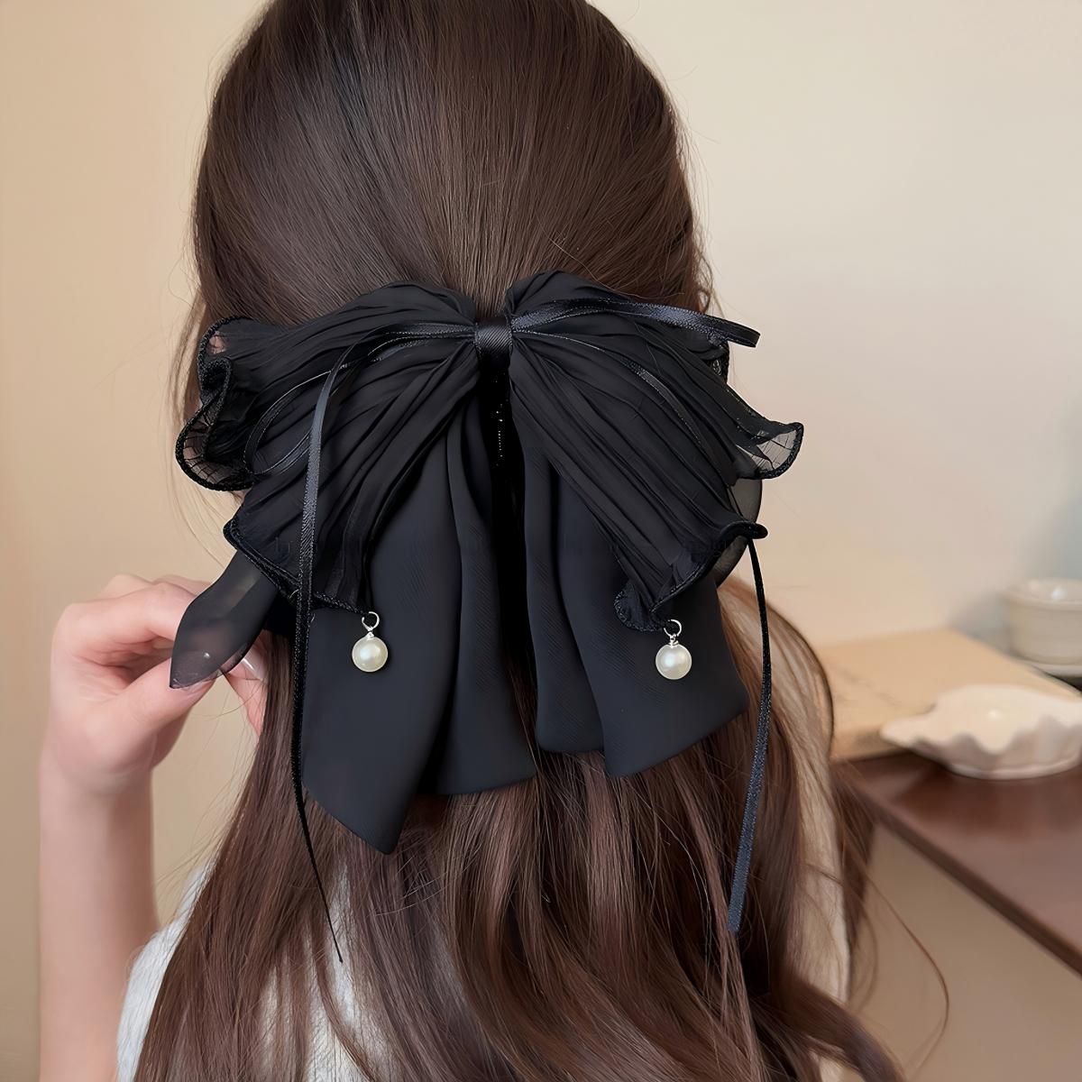 Polka Dot Bow Ribbon Hair Claw Clip