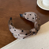 Polka Dot Knotted Satin Headband Women Vintage Wide Hair Hoop With Metal Button