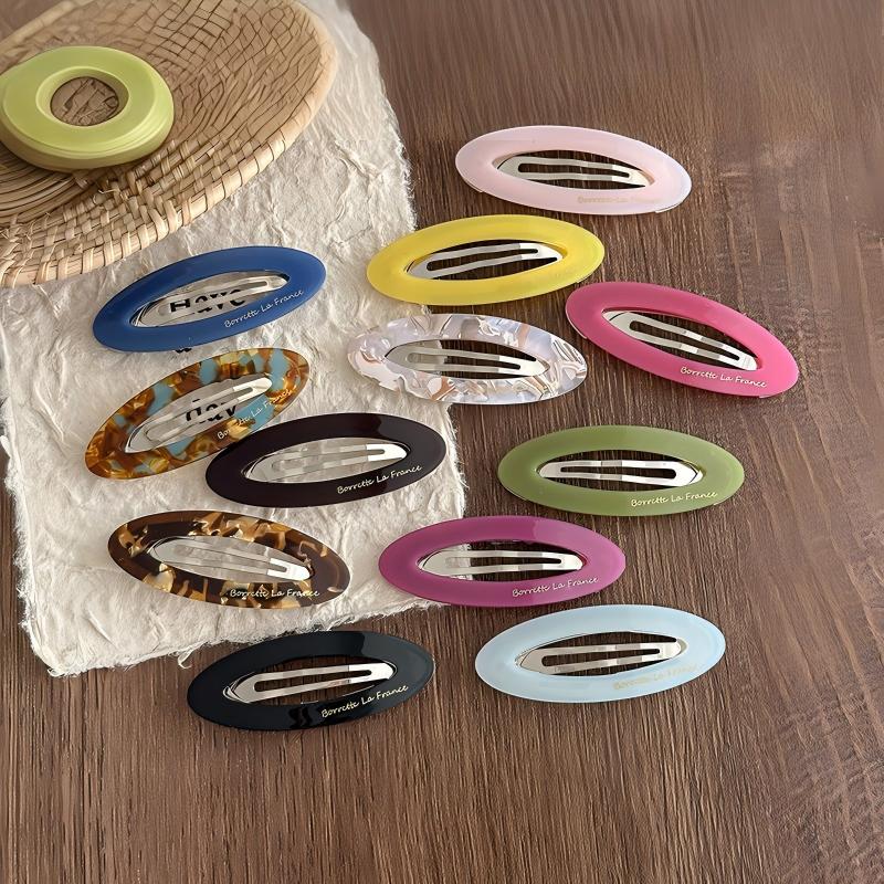 Korean Hollow Oval BB Clip, Dopamine Candy Color Side Bang Hair Clip for Women