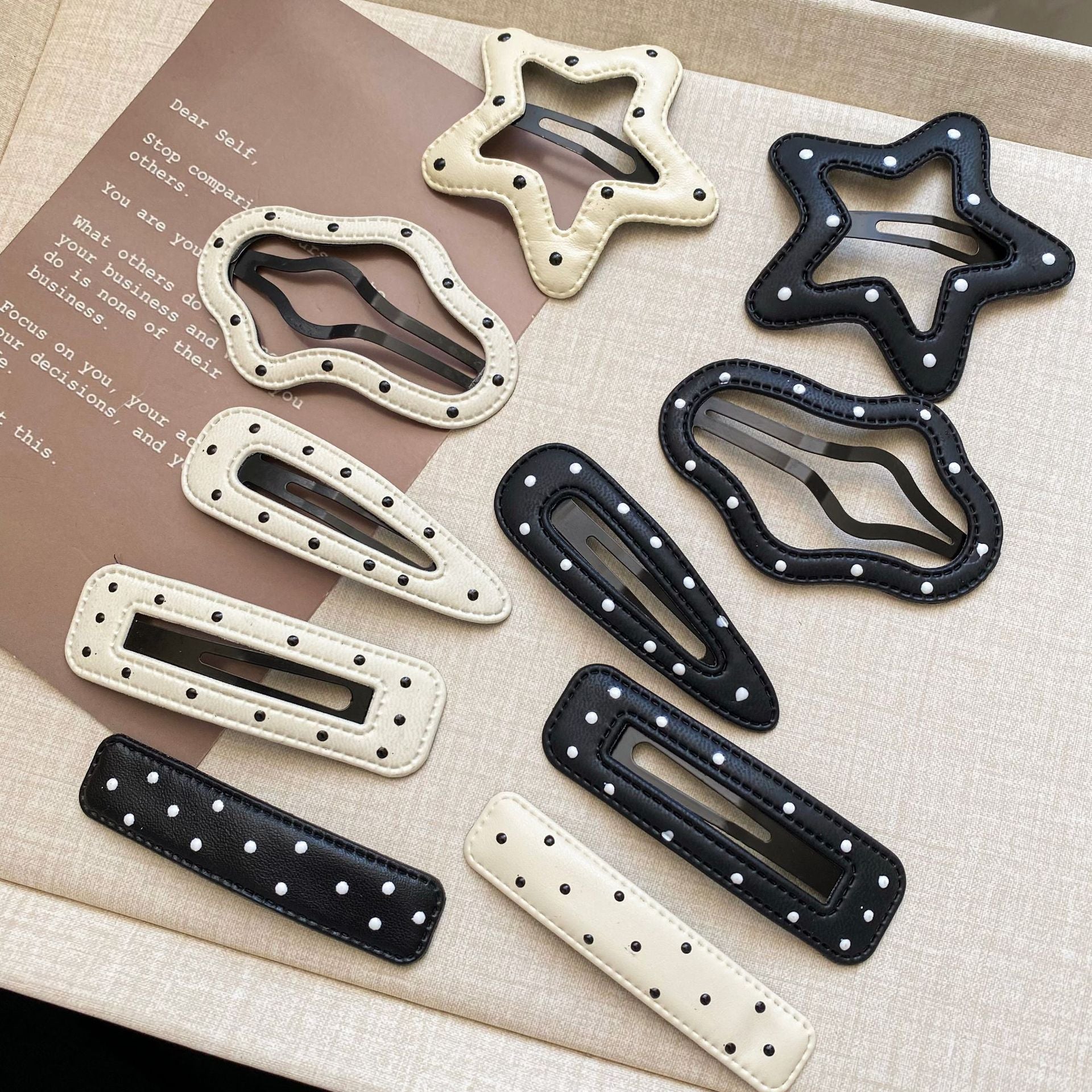 Black and White Polka Dot Leather BB Clip
