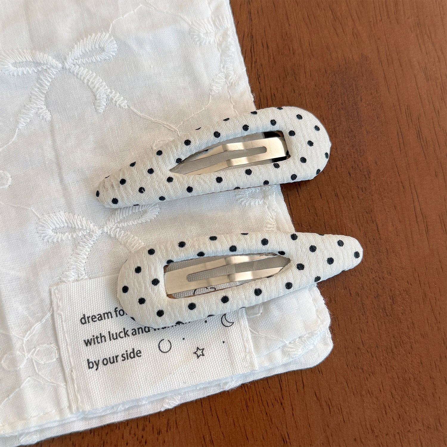 Hollow Polka Dot Fabric BB Hair Clips, Sold Individually, Teardrop & Oval Side Bang Barrettes