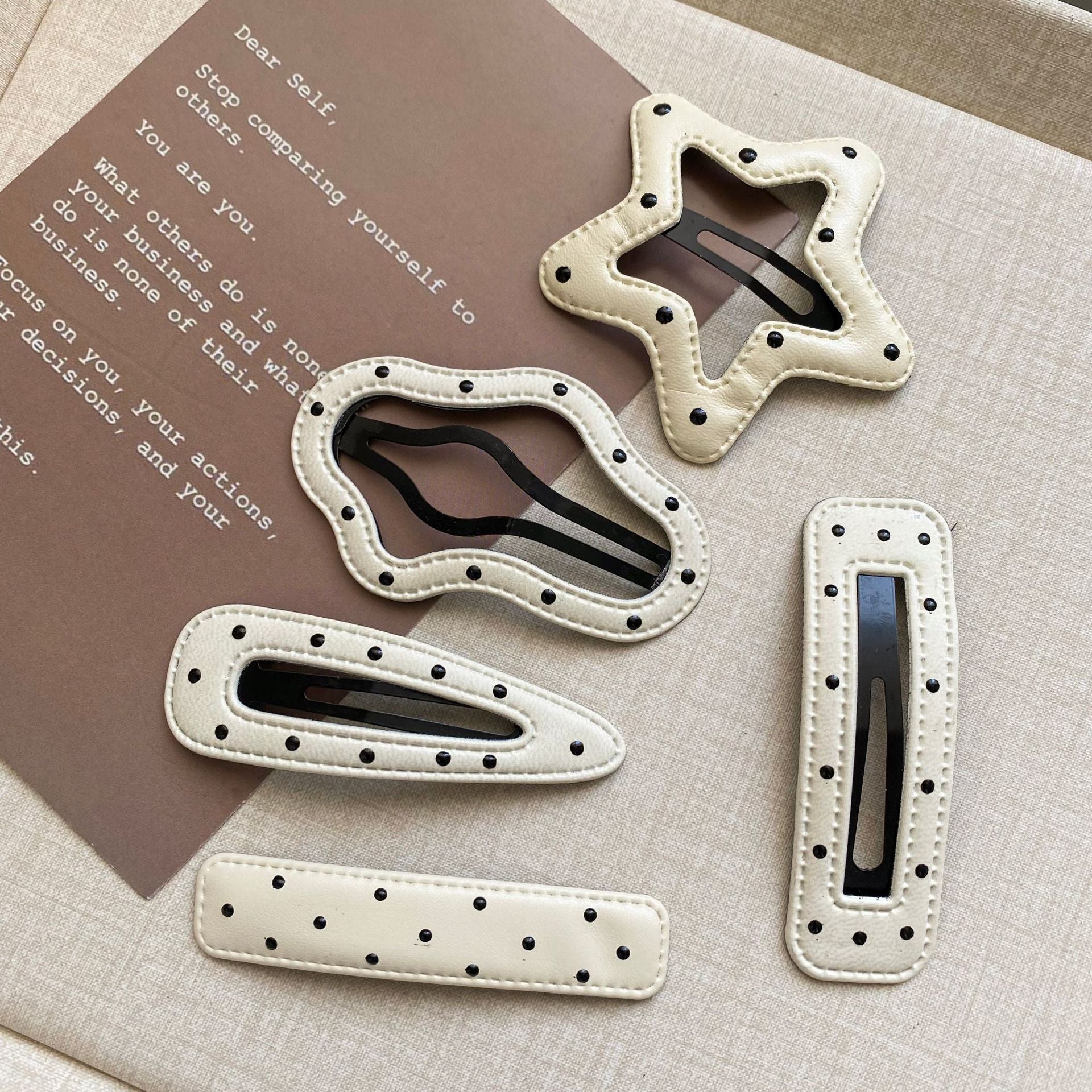 Black and White Polka Dot Leather BB Clip