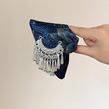 New Chinese Ethnic Tassel Fabric Hair Claw Clip Silver Tone Shark Clip