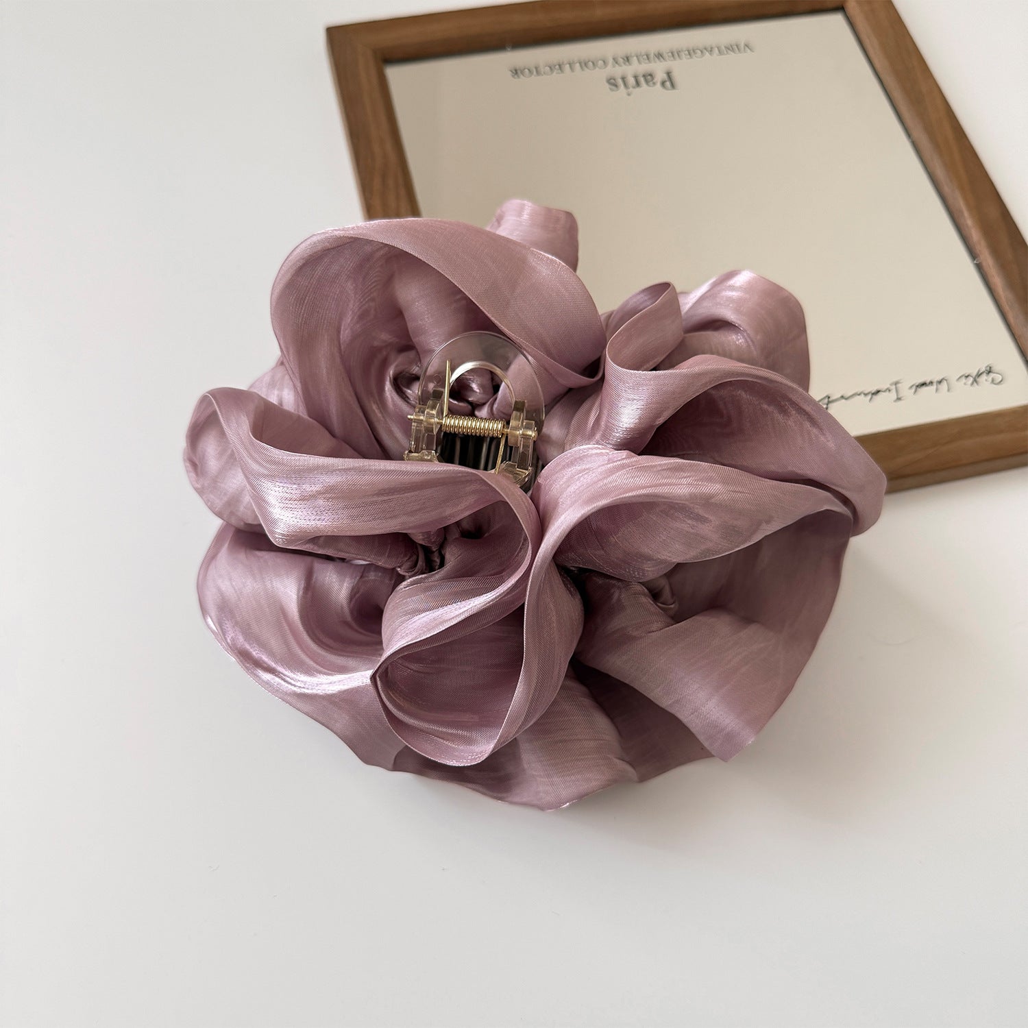 Satin Large Flower Claw Clip Women Glossy Floral Shark Clip Elegant Half Up Hair Accessory