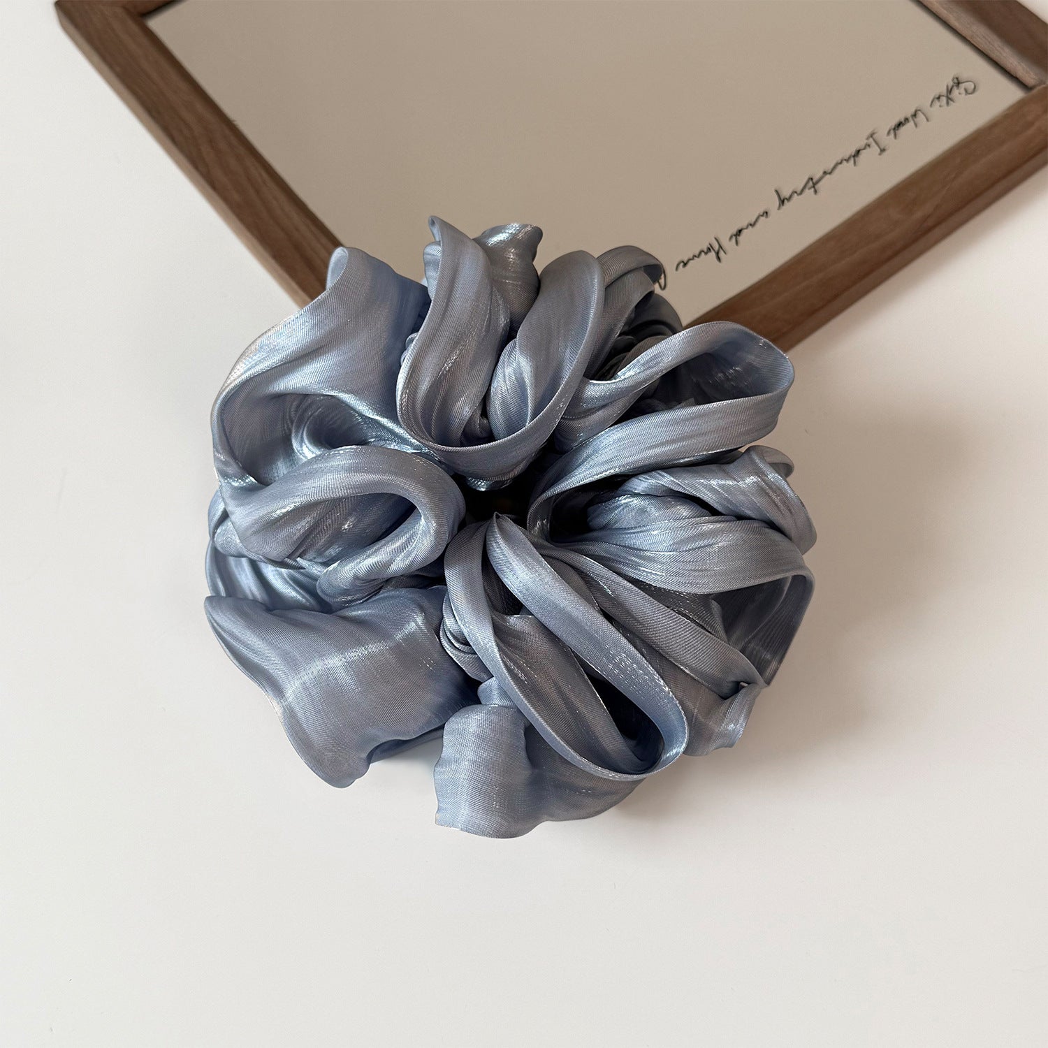 Luxury Glossy Satin Ruffled Large Scrunchie, Soft Voluminous Hair Tie for Women