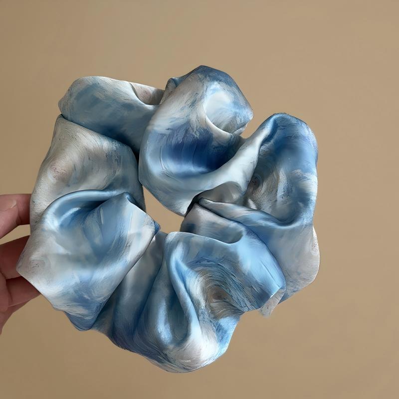 Starry Blue Oil Painting Satin Scrunchie