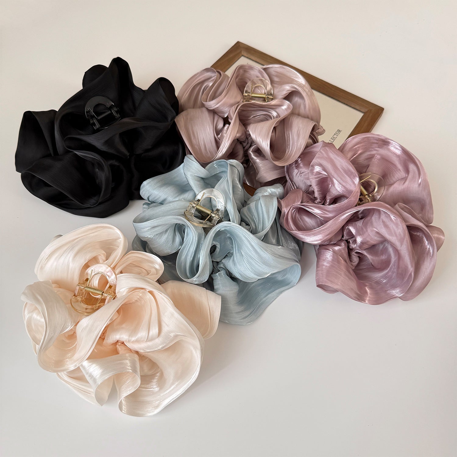 Pearlescent Puff Ruffle Hair Claw Clip