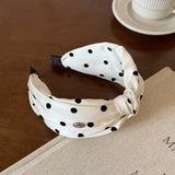 Polka Dot Knotted Satin Headband Women Vintage Wide Hair Hoop With Metal Button