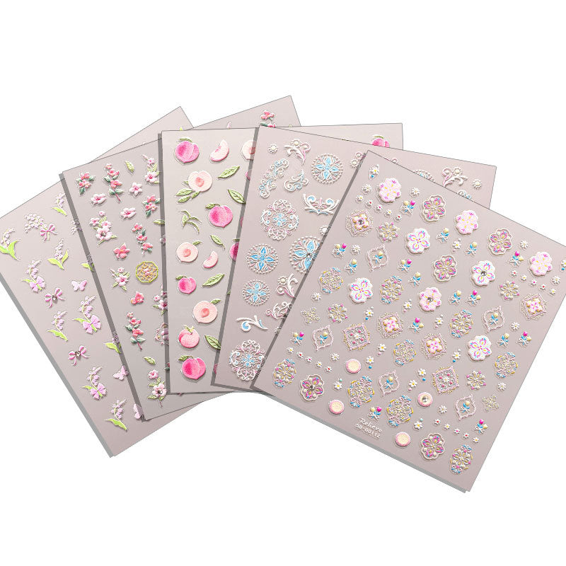 New 5D Embossed Floral Nail Stickers, Flower Rhinestone‑Accent DIY Nail Decals, 85×100mm
