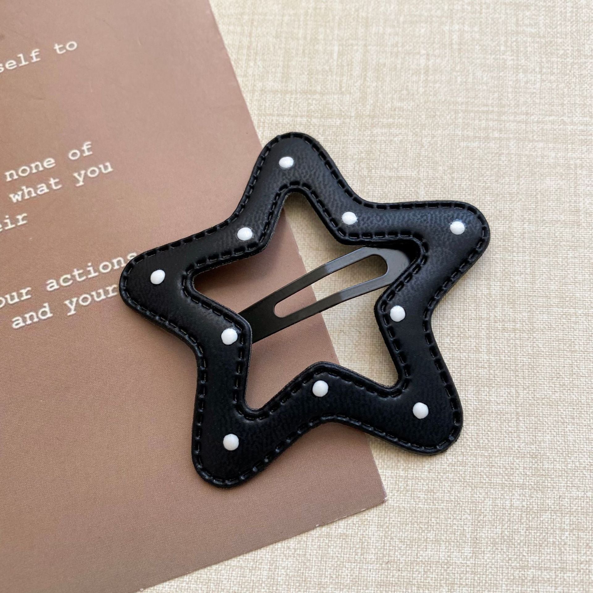 Black and White Polka Dot Leather BB Clip