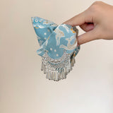 New Chinese Ethnic Tassel Fabric Hair Claw Clip Silver Tone Shark Clip