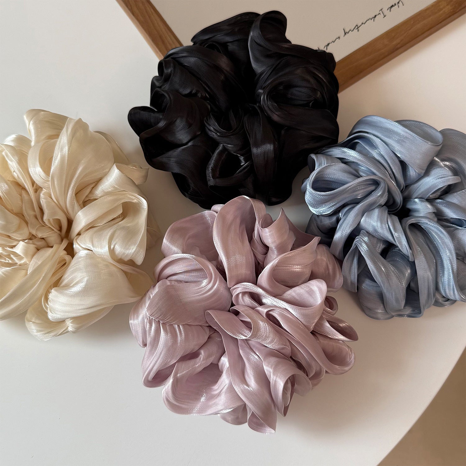 Elegant Pearlescent Tulle Ruffled Scrunchie