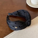 Polka Dot Knotted Satin Headband Women Vintage Wide Hair Hoop With Metal Button