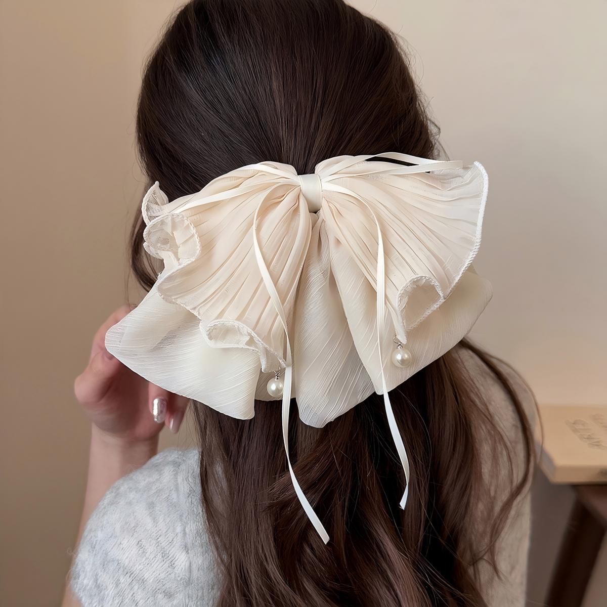 Polka Dot Bow Ribbon Hair Claw Clip