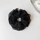 French Style Polka Dot Ruffled Tulle Scrunchie, Sheer Mesh Hair Tie for Women