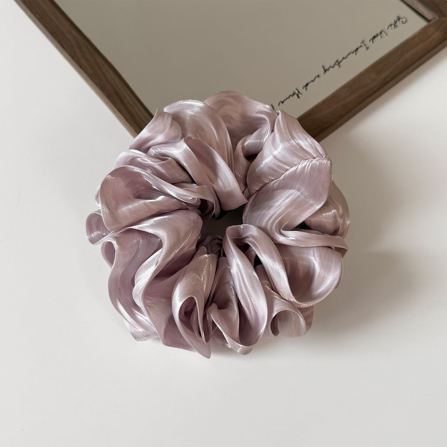 Luxury Glossy Satin Ruffled Large Scrunchie, Soft Voluminous Hair Tie for Women
