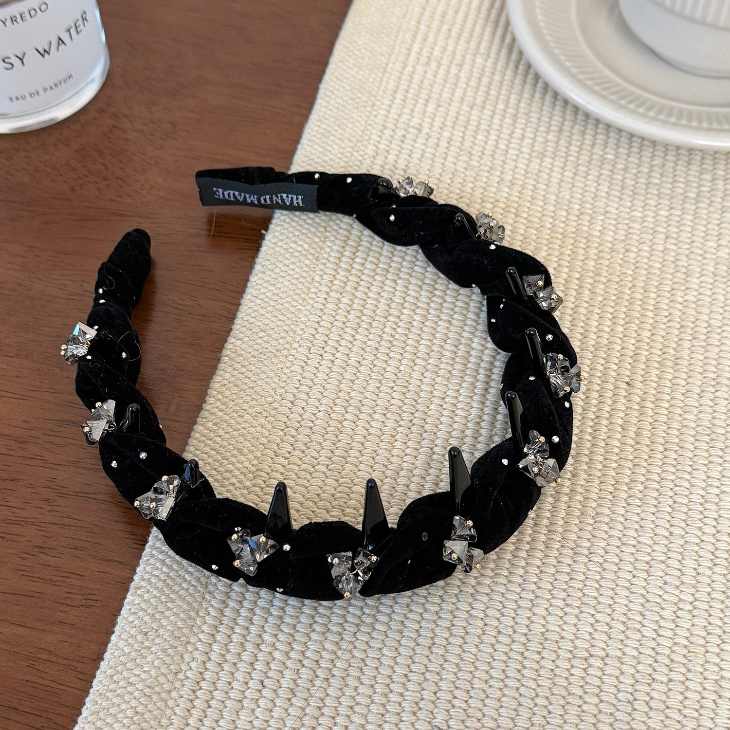 Velvet Pleated Rhinestone Teeth Headband Non Slip Hair Hoop
