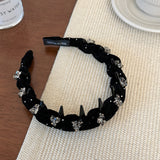 Velvet Pleated Rhinestone Teeth Headband Non Slip Hair Hoop
