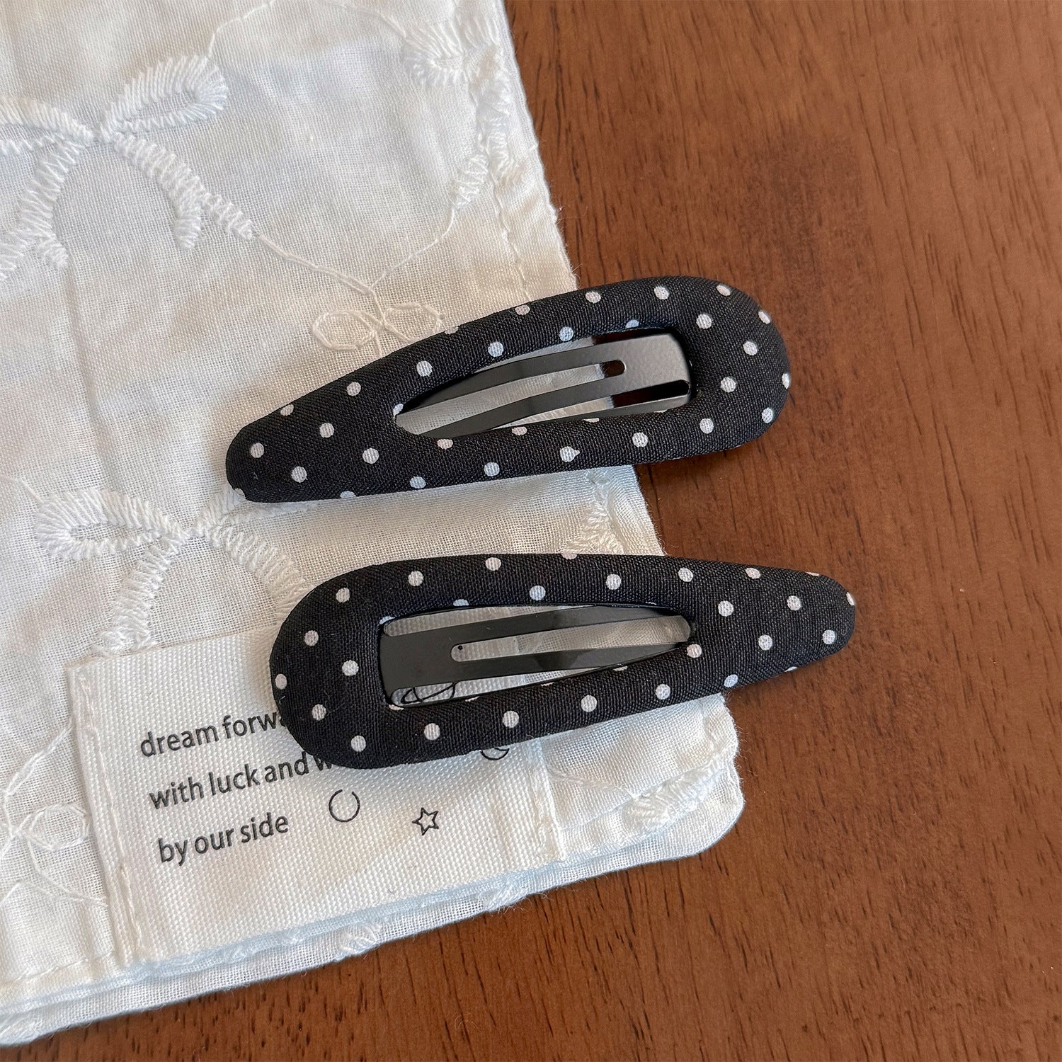 Hollow Polka Dot Fabric BB Hair Clips, Sold Individually, Teardrop & Oval Side Bang Barrettes