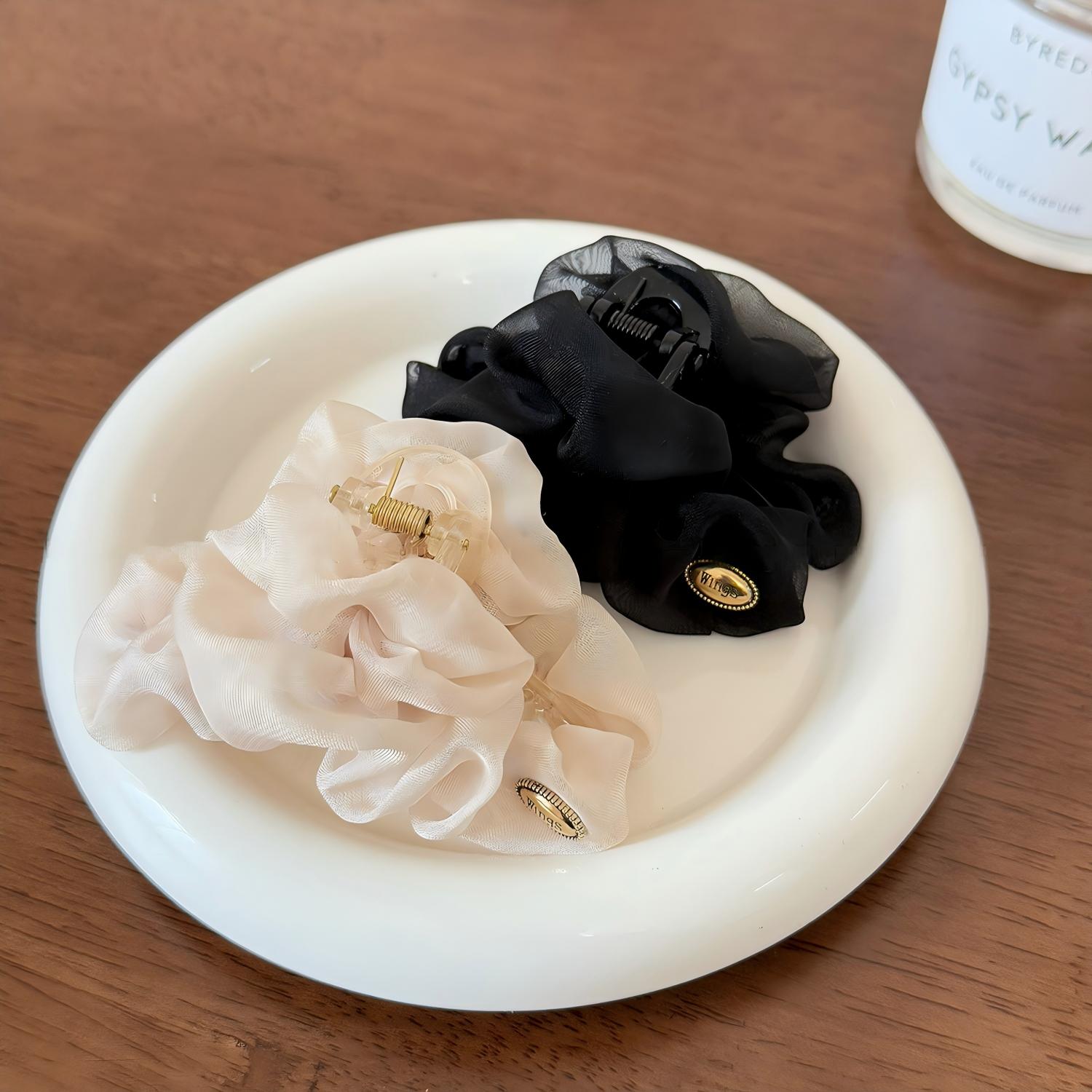 Mesh Ruffle Half-Up Hair Claw Clip