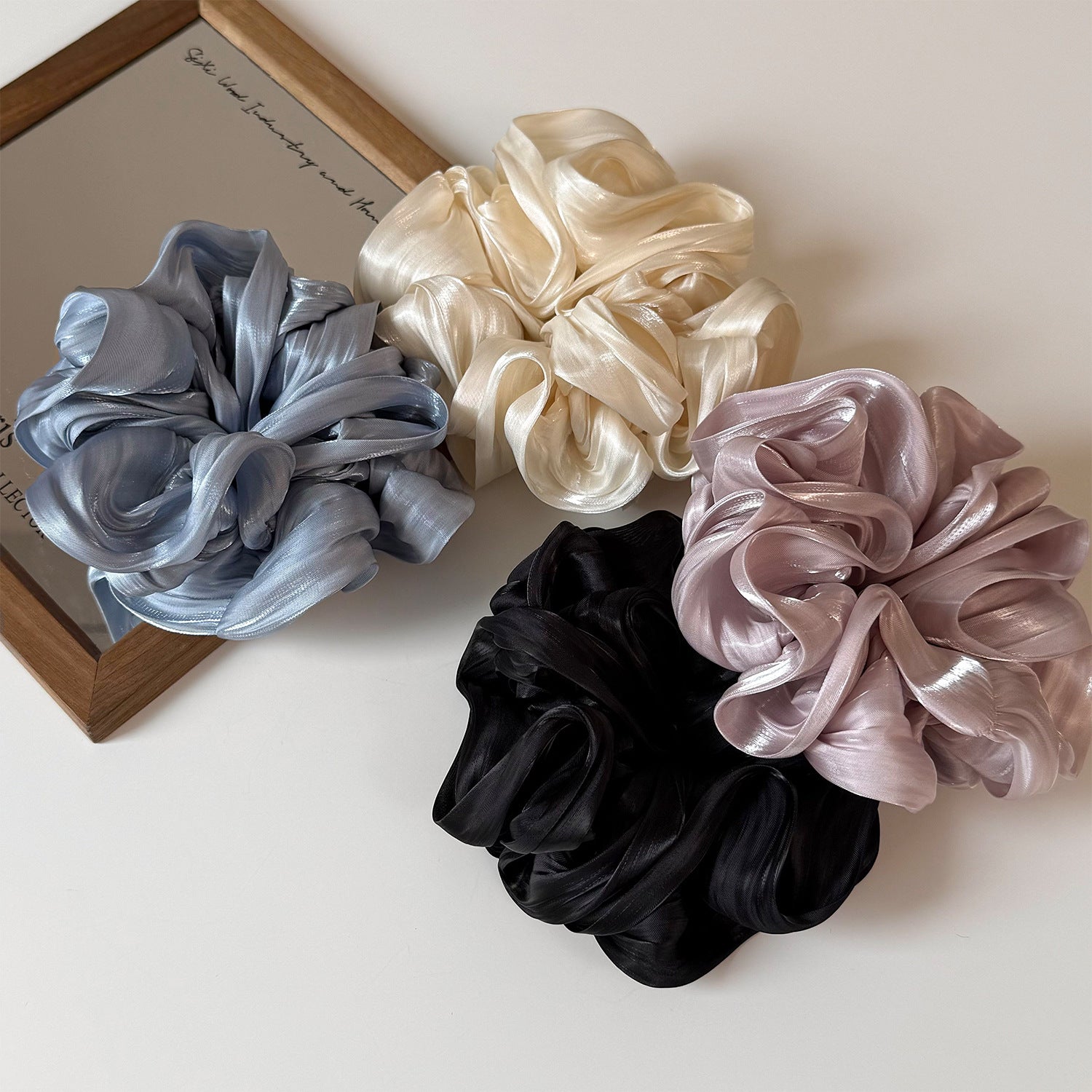 Elegant Pearlescent Tulle Ruffled Scrunchie