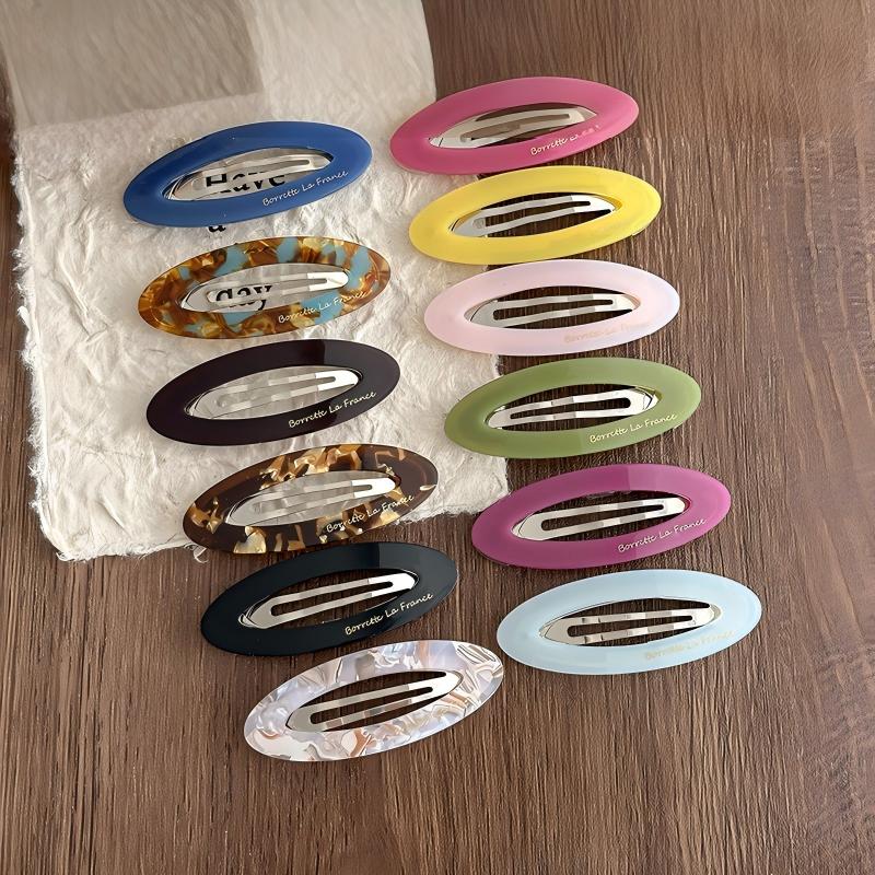 Korean Hollow Oval BB Clip, Dopamine Candy Color Side Bang Hair Clip for Women