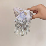 New Chinese Ethnic Tassel Fabric Hair Claw Clip Silver Tone Shark Clip