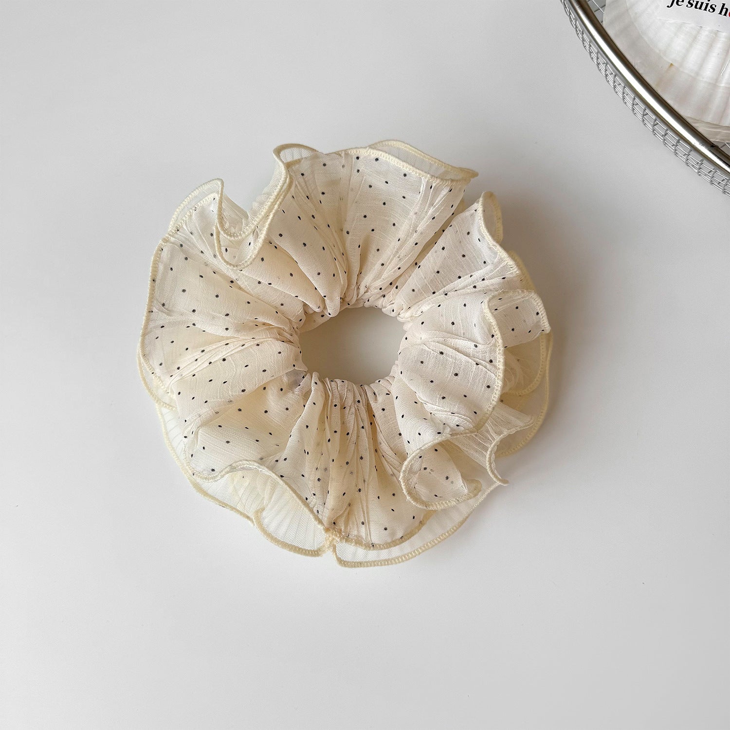 French Style Polka Dot Ruffled Tulle Scrunchie, Sheer Mesh Hair Tie for Women