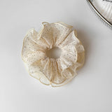 French Style Polka Dot Ruffled Tulle Scrunchie, Sheer Mesh Hair Tie for Women