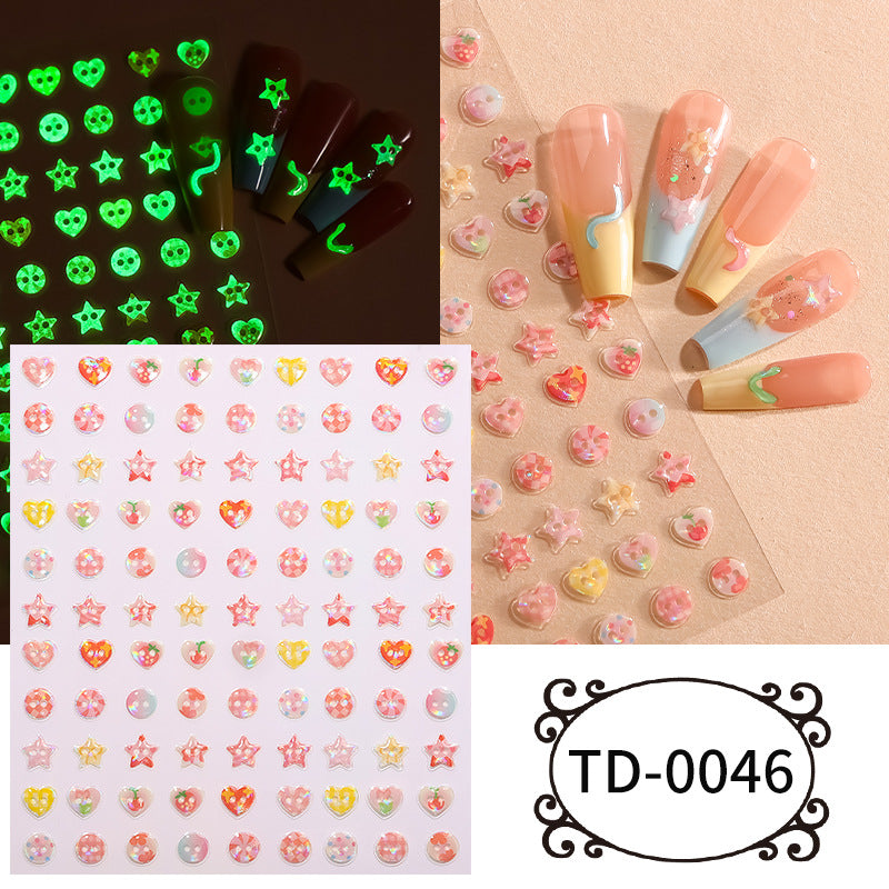 5D Embossed Glow‑in‑the‑Dark Nail Stickers, Soft Gel DIY Nail Decals, 85×100mm Sheet