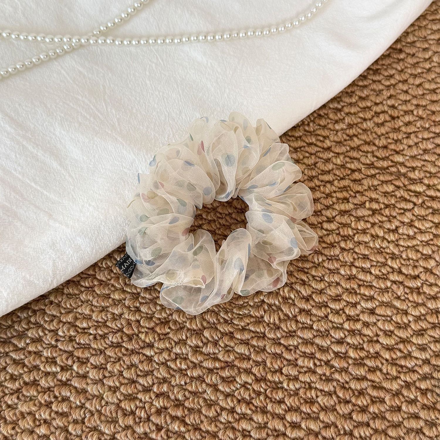 Polka Dot Printed Mesh Scrunchie